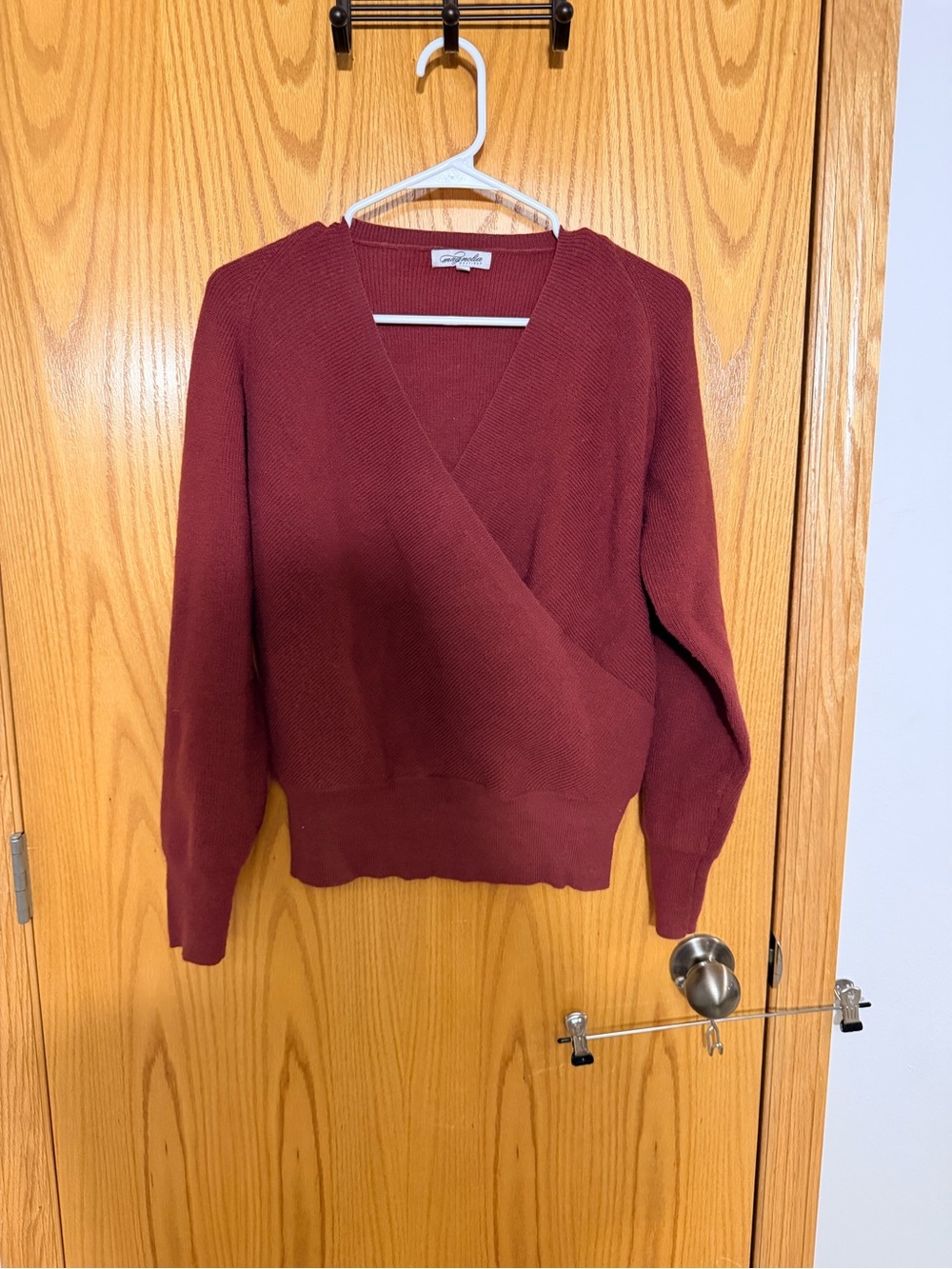 Magnolia V-Neck Wrap Sweater - Burgundy